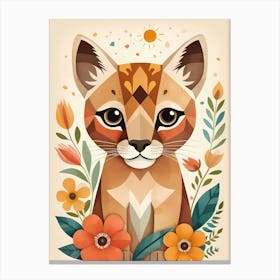 Floral Cute Baby Puma Nursery Illustration (38) Canvas Print