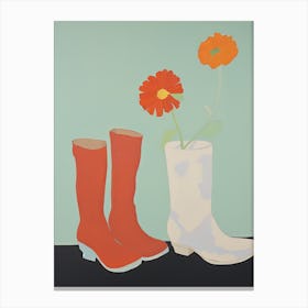A Painting Of Cowboy Boots With Red Flowers, Pop Art Style 2 Canvas Print