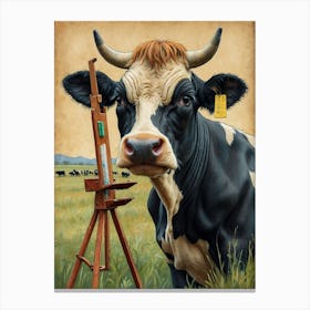 Cow With Easel Canvas Print