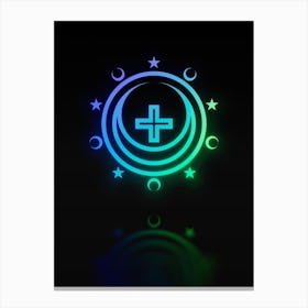 Neon Blue and Green Abstract Geometric Glyph on Black n.0179 Canvas Print