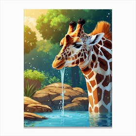 Giraffe Drinking Water Canvas Print