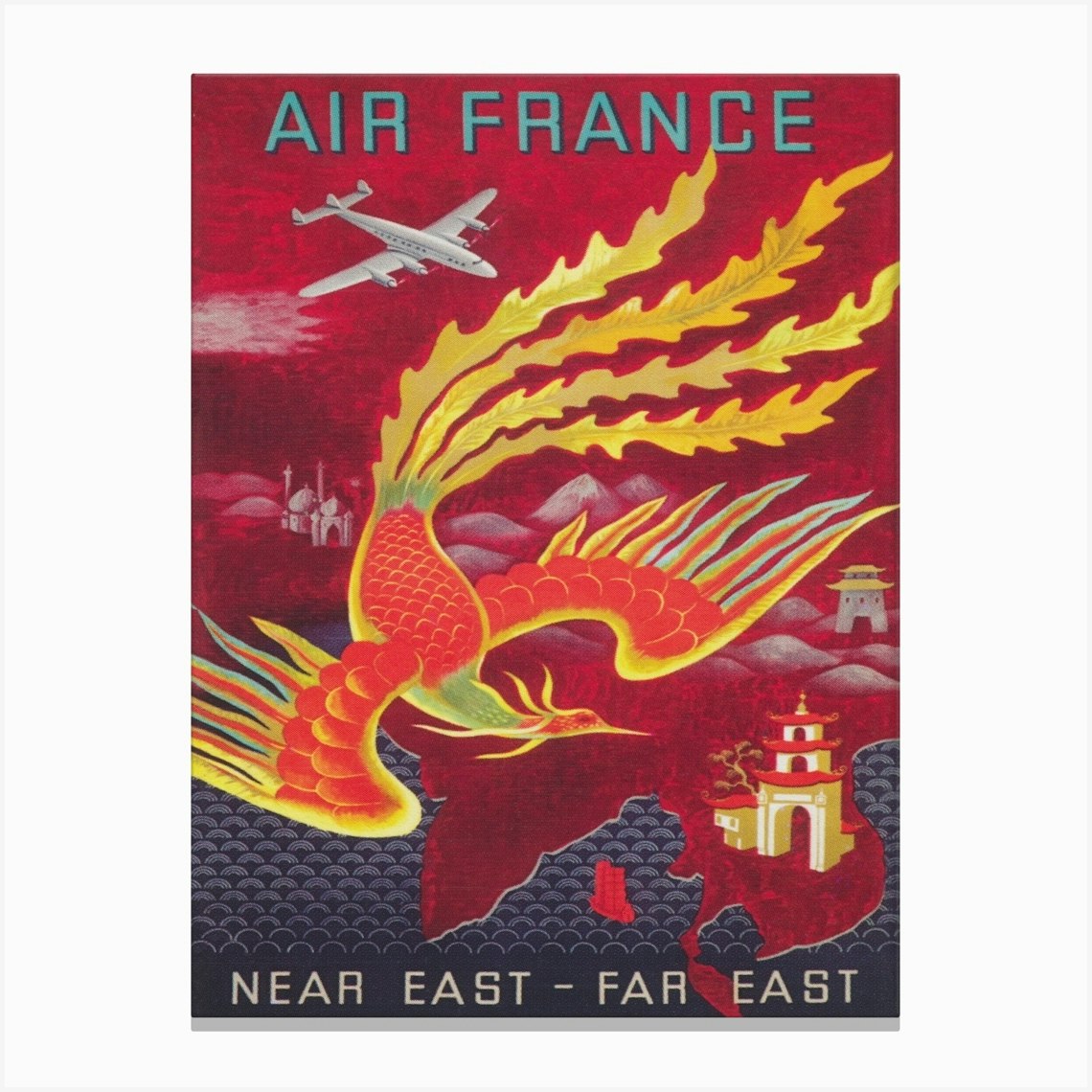 Fire Bird, Far East, Colorful Vintage Asian Travel Poster Lienzo