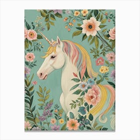 Floral Unicorn Portrait Canvas Print