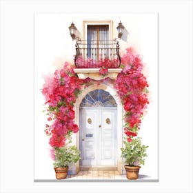 Barcelona, Spain   Mediterranean Doors Watercolour Painting 3 Canvas Print