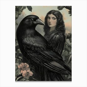 Crow And Woman Canvas Print