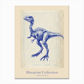 Therizinosaurus Dinosaur Blue Print Style Poster Canvas Print