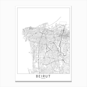 Beirut White Map Canvas Print