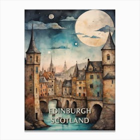 Edinburgh Scotland City Vintage Painting (14) Canvas Print