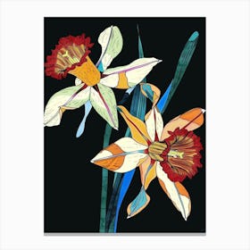 Neon Flowers On Black Daffodil 4 Canvas Print