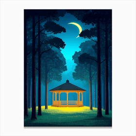 Gazebo In The Forest At Night Canvas Print