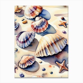 Seashells on the beach, watercolor painting 17 Canvas Print