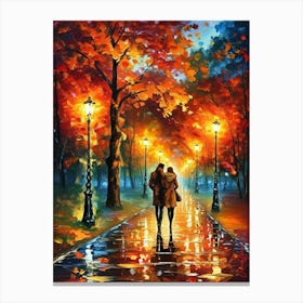 Loving Couple Walking In The Park Canvas Print