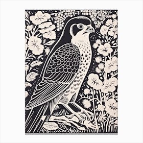 B&W Bird Linocut Eurasian Sparrowhawk 3 Canvas Print