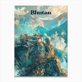 Bhutan Dzong Travel Art Canvas Print