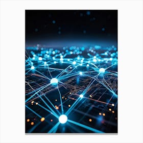 Cybernetic Abstract Concept Art Featuring A Network Of Luminous Dots And Waves Polygons And Streams (4) Canvas Print