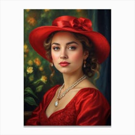 Portrait Of A Woman In Red Hat 1 Canvas Print