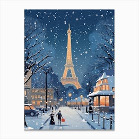 Winter Travel Night Illustration Paris France 2 Canvas Print