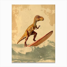 Vintage Deinonychus Dinosaur On A Surf Board   3 Canvas Print