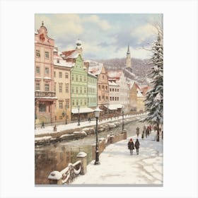 Vintage Winter Illustration Cesky Krumloy Czech Republic 6 Canvas Print