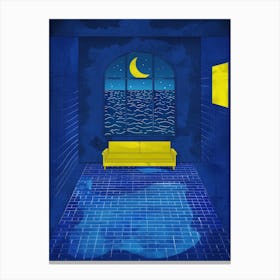 Yellow Couch In A Blue Room Canvas Print