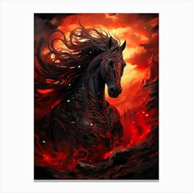 Black Horse In Flames Canvas Print