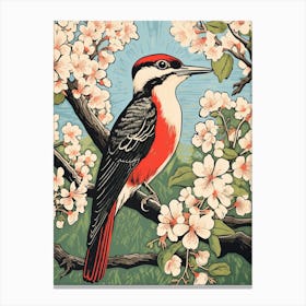 Vintage Bird Linocut Woodpecker 2 Canvas Print