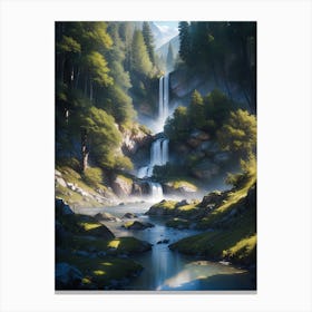 Forest waterfall in the alps #6 - Oil Painting Canvas Print