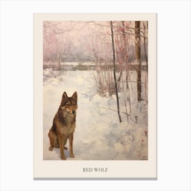 Vintage Winter Animal Painting Poster Red Wolf 3 Canvas Print