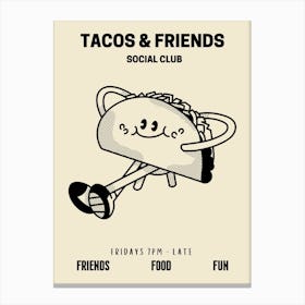 Tacos And Friends Social Club Retro Food Kitchen Canvas Print