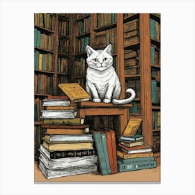 Cat In The Library Canvas Print