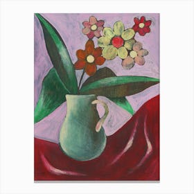 Floral On A Red Cloth - figurative red pink green flowers vertical painting Anton Maliar living room bedroom Canvas Print