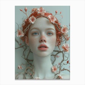 Girl With Flowers On Her Head Canvas Print