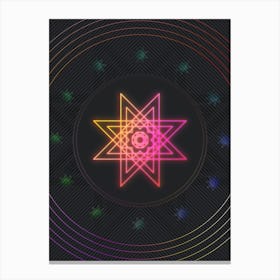 Neon Geometric Glyph in Pink and Yellow Circle Array on Black n.0022 Canvas Print