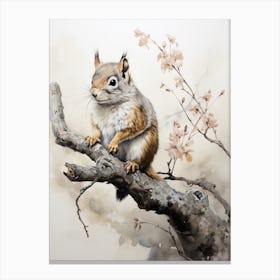 Squirrel, Japanese Brush Painting, Ukiyo E, Minimal 4 Canvas Print