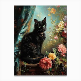 Black Rococo Inspired Cat  4 Canvas Print