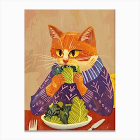 Orange Eating Salad Folk Illustration 4 Canvas Print