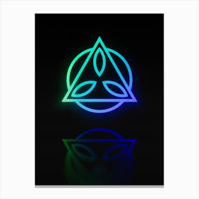 Neon Blue and Green Abstract Geometric Glyph on Black n.0419 Canvas Print