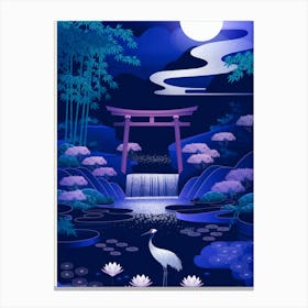 Japanese Landscape With Crane Canvas Print