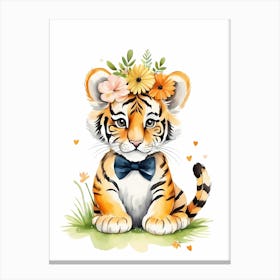 Baby Tiger Flower Crown Bowties Woodland Animal Nursery Decor (42) Canvas Print