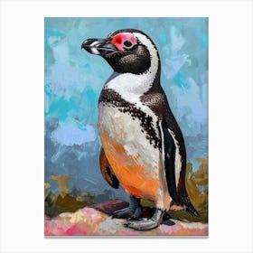 African Penguin Bartolom Island Oil Painting 2 Canvas Print