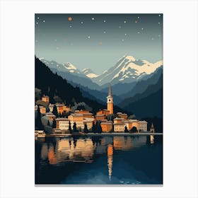 Winter Travel Night Illustration Lake Como Italy 1 Canvas Print