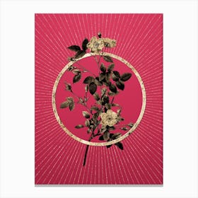 Gold Pink Pompon Rose Glitter Ring Botanical Art on Viva Magenta Canvas Print