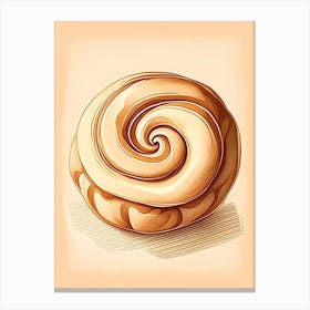 Cinnamon Bun Bakery Product Retro Drawing Flower Canvas Print