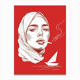 Muslim Woman Smoking A Cigarette Canvas Print