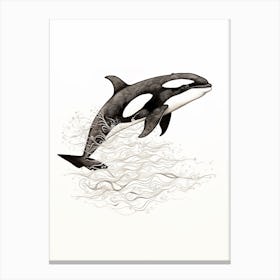 Orca Whale Pencil Line Drawing 2 Canvas Print