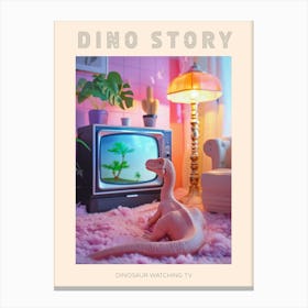 Pastel Pink Toy Dinosaur Watching Tv Poster Canvas Print