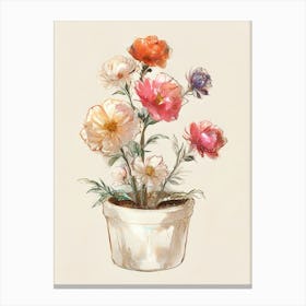 Watercolor Flowers In A Pot Canvas Print