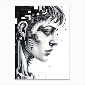 Female Robot Head Drawing Canvas Print