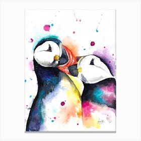 Puffins Kissing Canvas Print