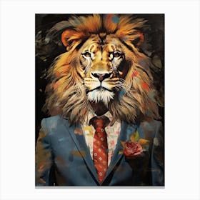 Lion Art Painting Collage Style 2 Canvas Print